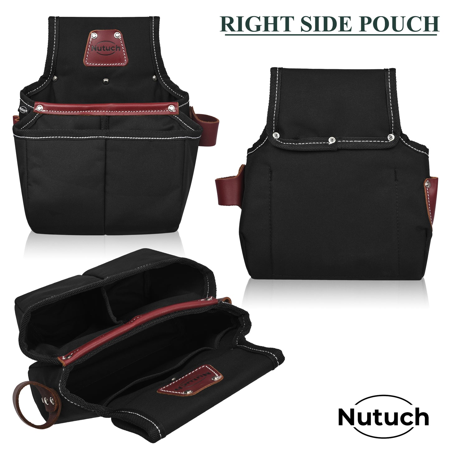 NUTUCH Black Heavy Duty Nylon and Leather Tool Belt | Framing Tool Bags | Nylon Tool Pouch | Carpenter Tool Belt | Electrician Tool Belts | NT-1200-R