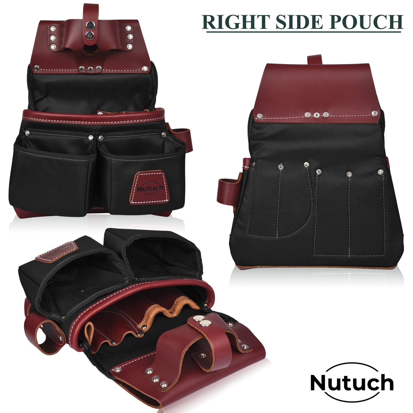 NUTUCH Black Nylon & Leather Tool Belt with Leather Work Suspender, Framers Tool Belt, Electrician, Construction, Drywall Tool Belt, NT-1100-R-1300-S