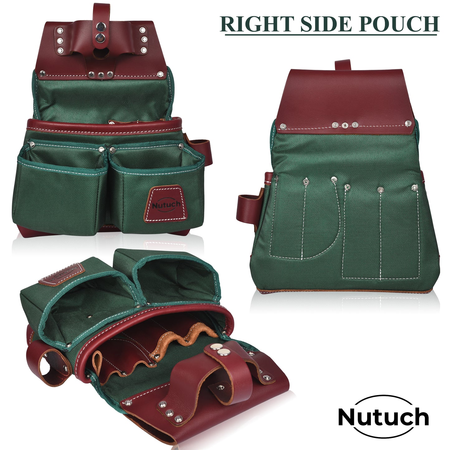 NUTUCH Green Heavy Duty Nylon and Leather Tool Belt | Framing Tool Bags | Nylon Tool Pouch | Carpenter Tool Belt | Electrician Tool Belts | NT-1110-R