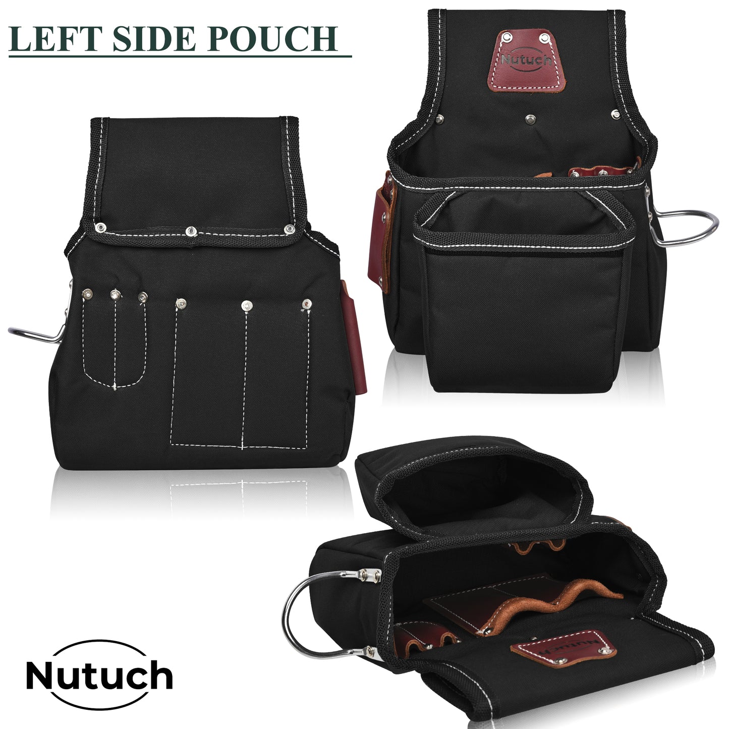 NUTUCH Black Heavy Duty Nylon and Leather Tool Belt | Framing Tool Bags | Nylon Tool Pouch | Carpenter Tool Belt | Electrician Tool Belts | NT-1200-R