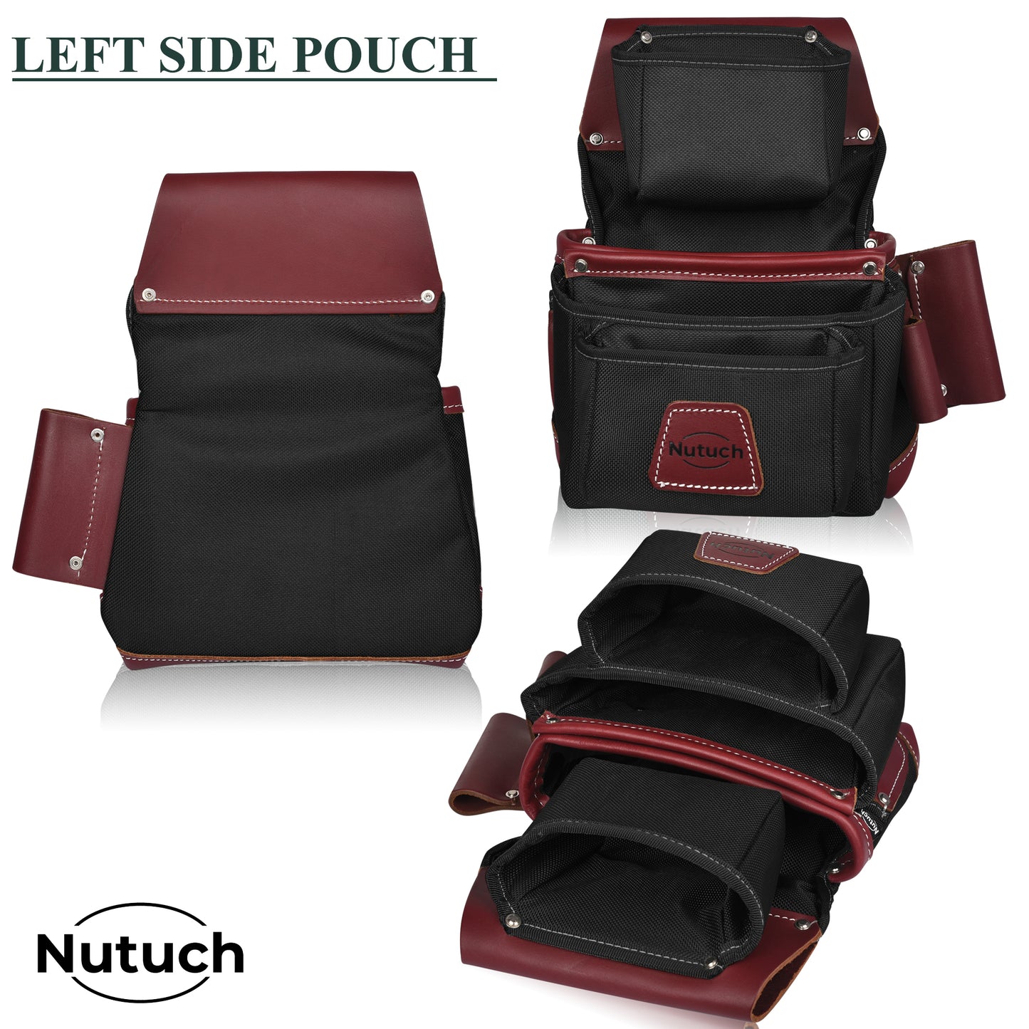 NUTUCH Black Nylon & Leather Tool Belt with Leather Work Suspender, Framers Tool Belt, Electrician, Construction, Drywall Tool Belt, NT-1100-R-1300-S