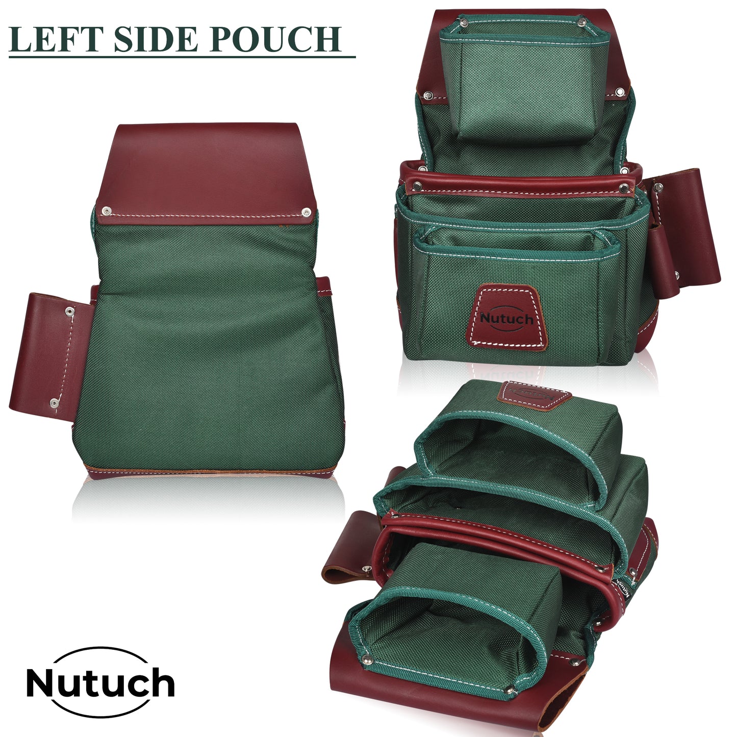 NUTUCH Green Heavy Duty Nylon and Leather Tool Belt | Framing Tool Bags | Nylon Tool Pouch | Carpenter Tool Belt | Electrician Tool Belts | NT-1110-R