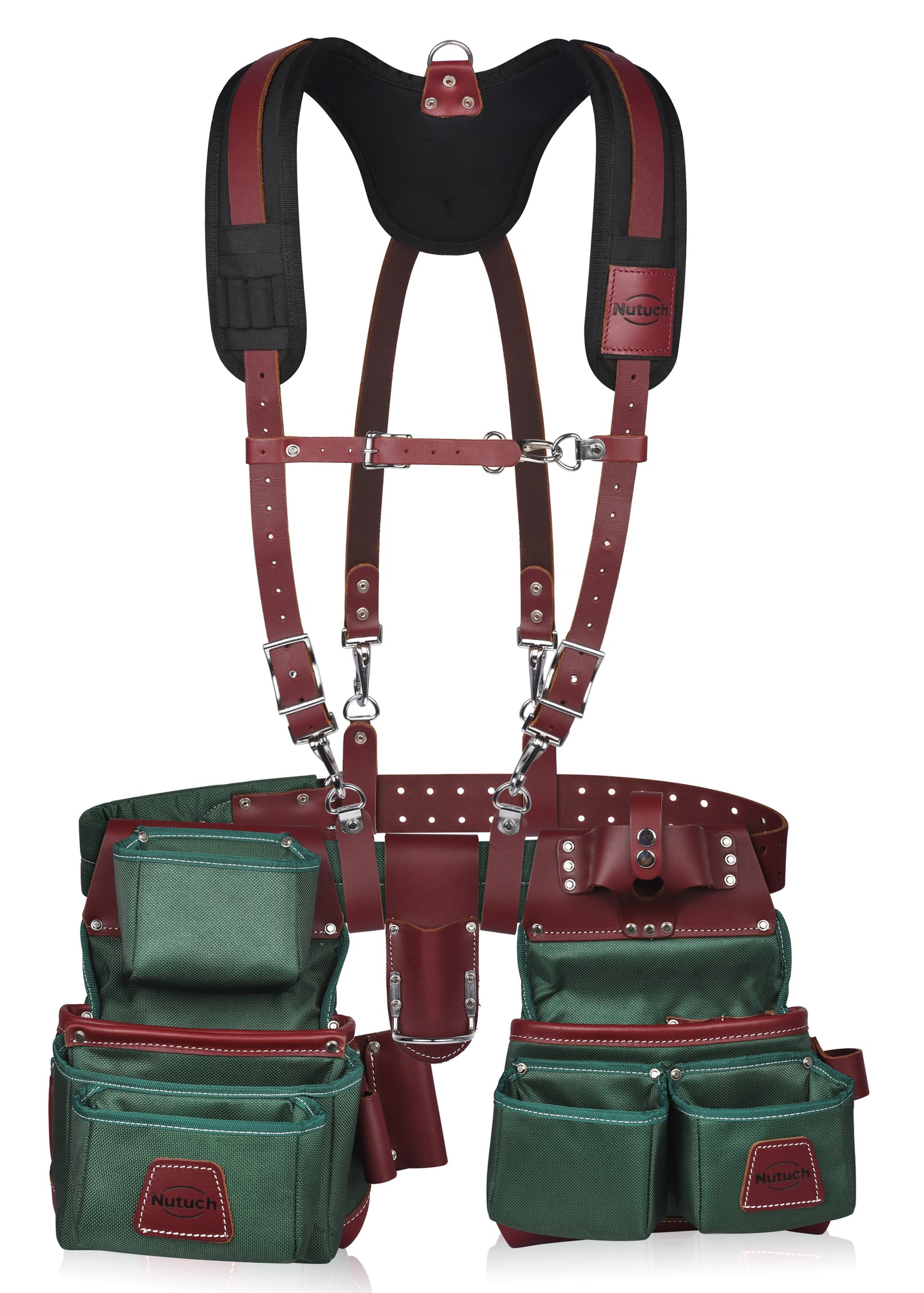 NUTUCH Green Nylon & Leather Tool Belt with Leather Work Suspender, Framers Tool Belt, Electrician, Construction, Drywall Tool Belt, NT-1110-R-1300-S