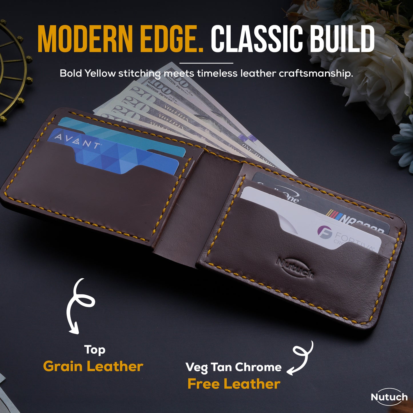 Top Grain Leather Wallet for Men | Handmade Bifold Wallet | Ultra Strong Stitching | Multiple Card Slots | Gift for Him | Groomsmen