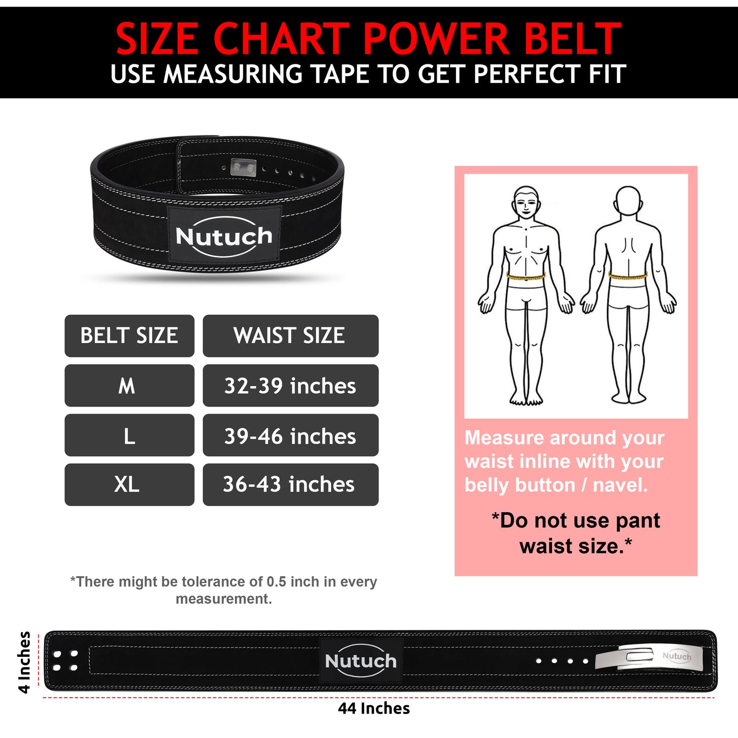 NUTUCH Genuine Leather Lever Weight Lifting Belt | 10 mm | Gym Belts | Weightlifting Belts for Men and Women | Powerlifting Belt