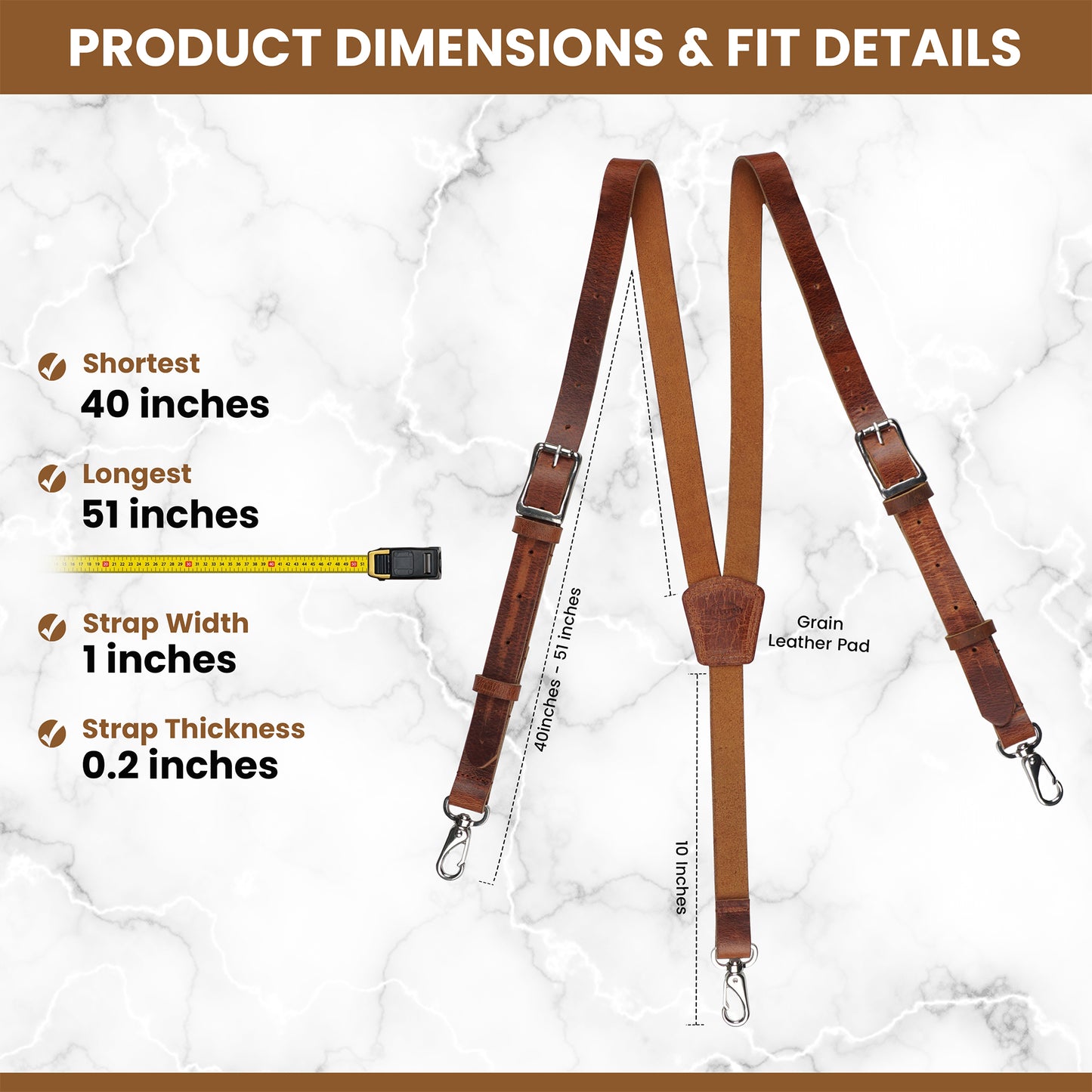 NUTUCH Grain Buffalo Leather Suspender for Men | Vintage Suspenders | Leather Braces | Western Heavy Duty Dress Suspender men NT-607-S