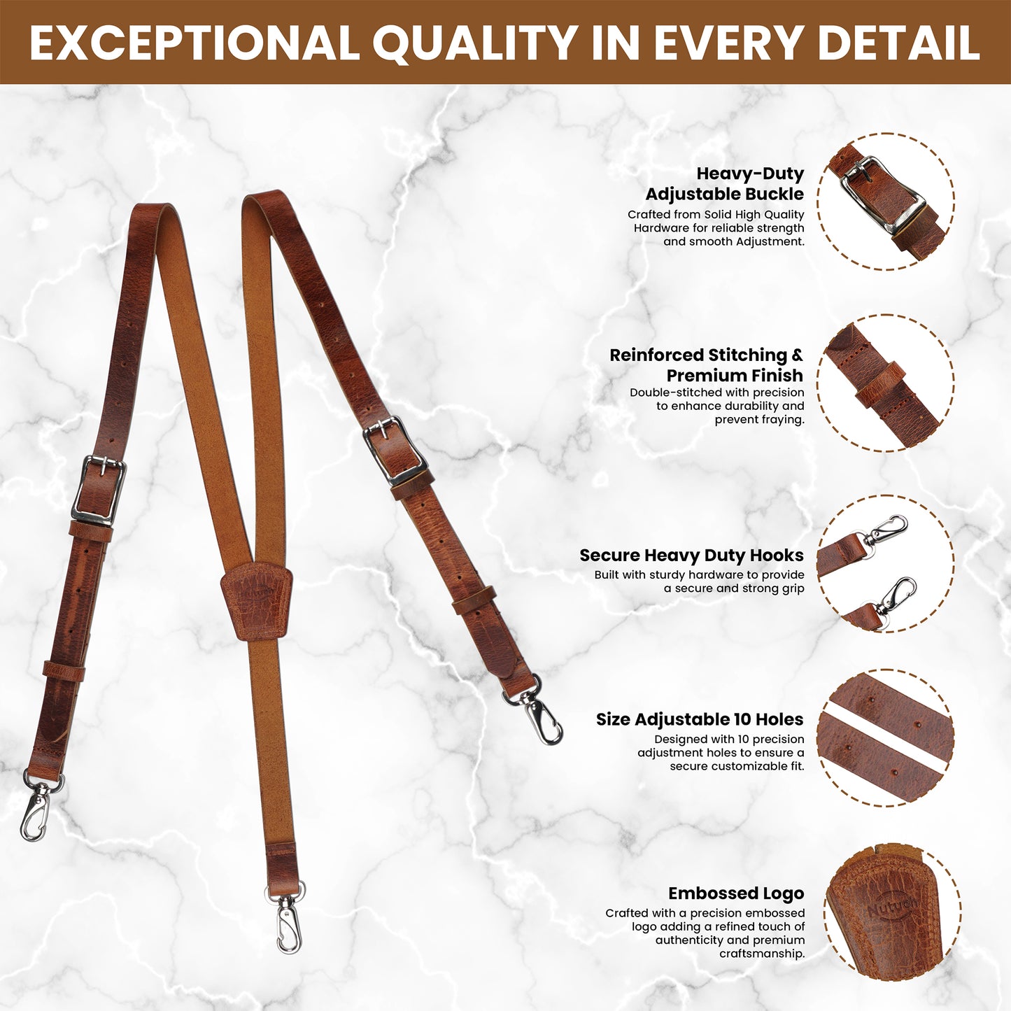 NUTUCH Grain Buffalo Leather Suspender for Men | Vintage Suspenders | Leather Braces | Western Heavy Duty Dress Suspender men NT-607-S