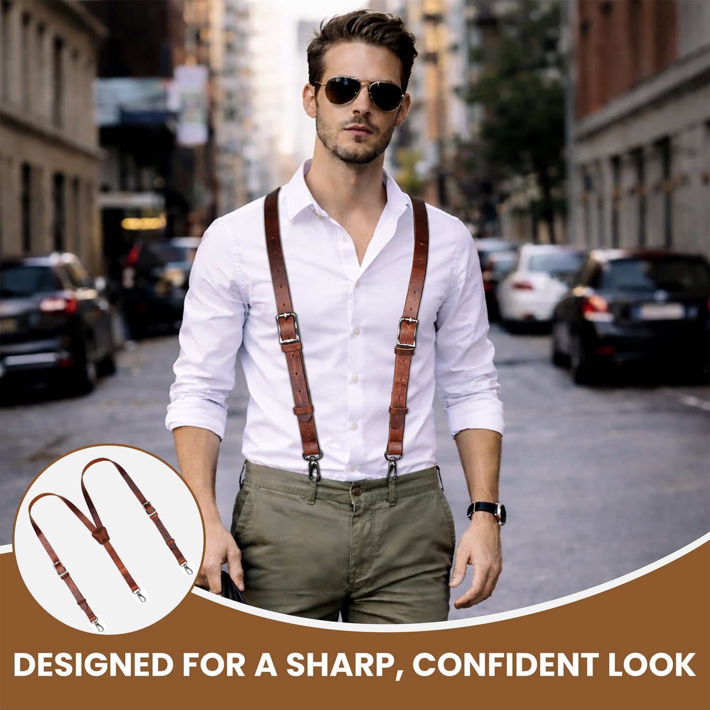 NUTUCH Grain Buffalo Leather Suspender for Men | Vintage Suspenders | Leather Braces | Western Heavy Duty Dress Suspender men NT-607-S