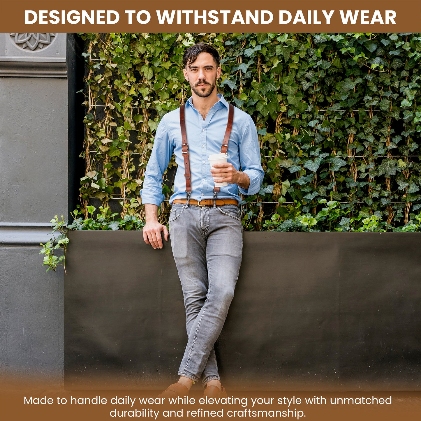 NUTUCH Grain Buffalo Leather Suspender for Men | Vintage Suspenders | Leather Braces | Western Heavy Duty Dress Suspender men NT-607-S