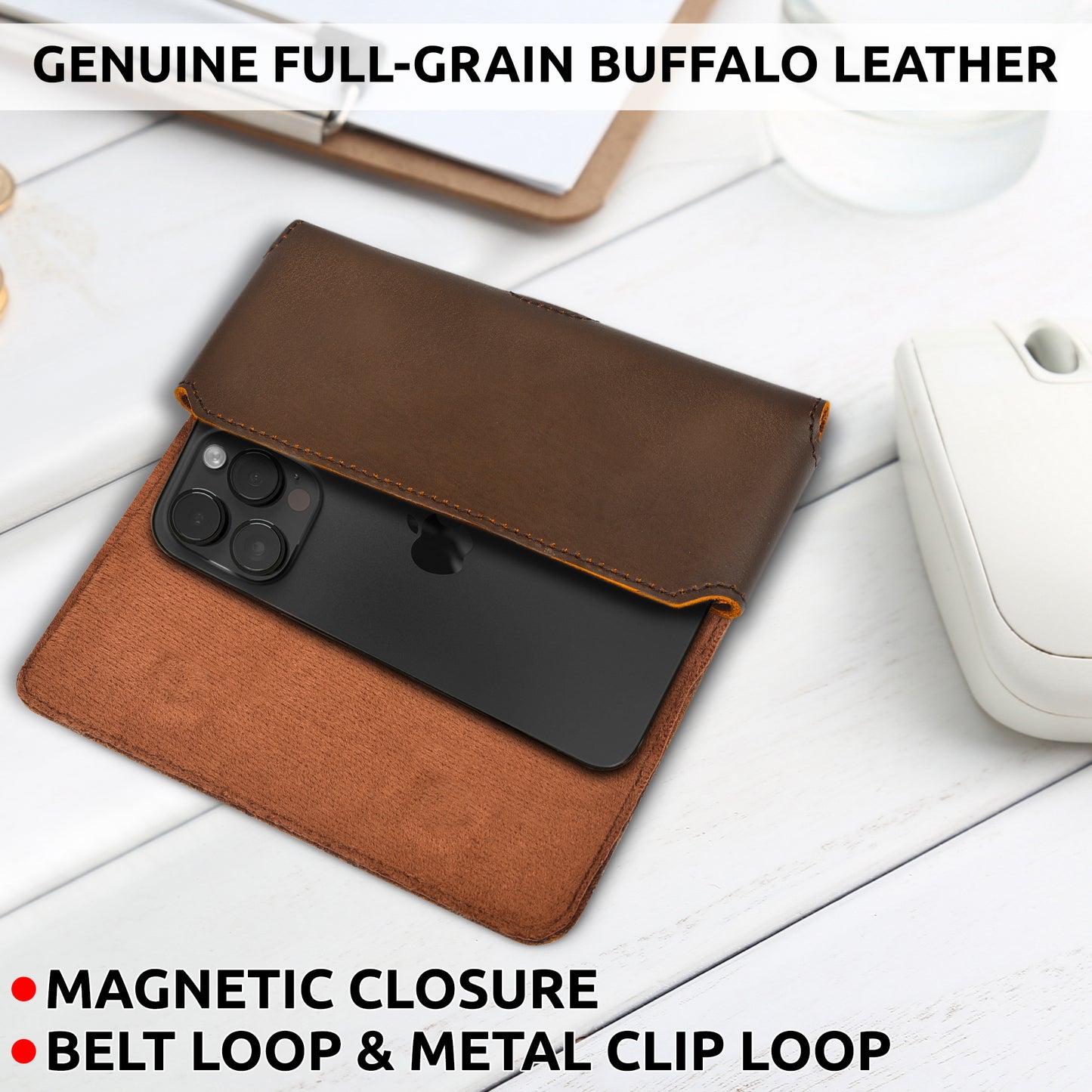 NUTUCH Genuine Leather Phone Holster with Belt Clip | Cell Phone Case for iPhone and Smartphone | Cell Phone Holsters Holders | NT-506-CP