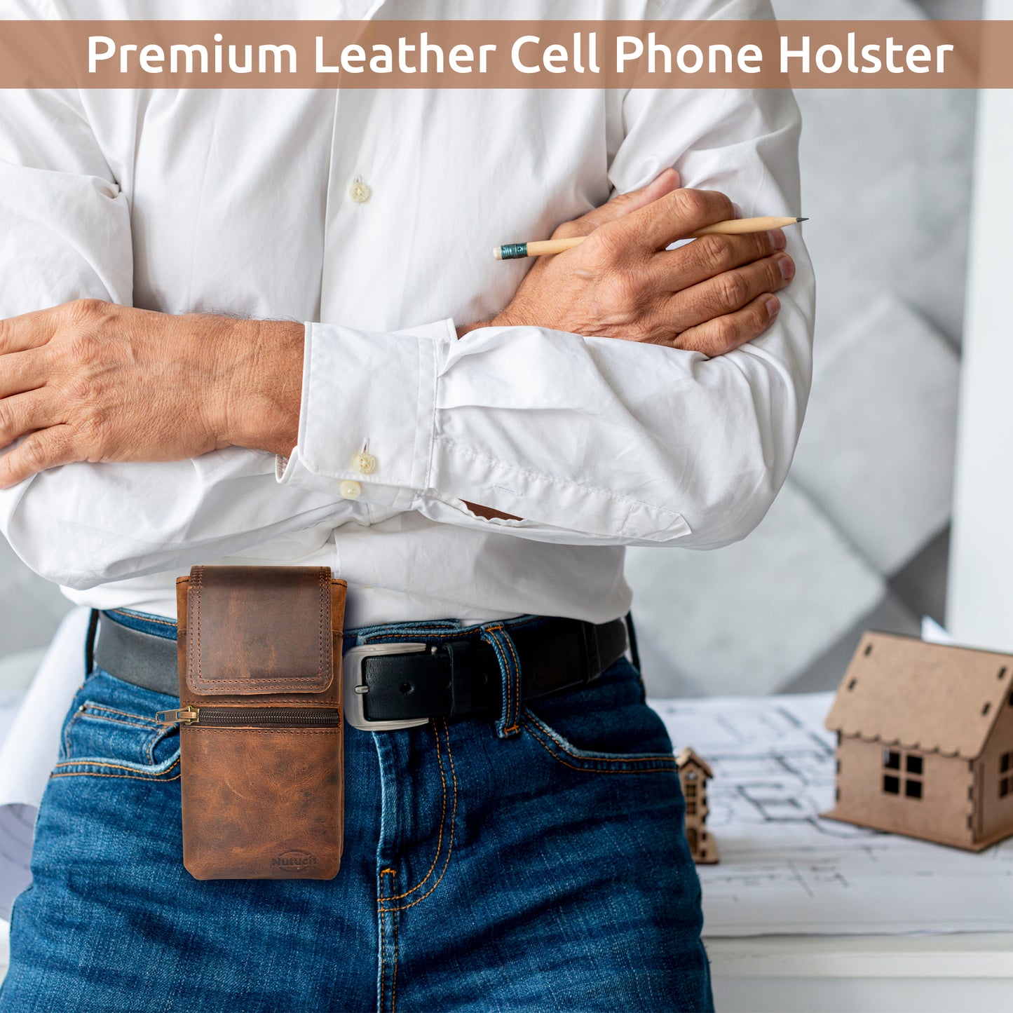 NUTUCH Genuine Leather Phone Holster with Belt Clip | Cell Phone Case for iPhone and Smartphone | Cell Phone Holsters Holders | NT-502-CP-Z