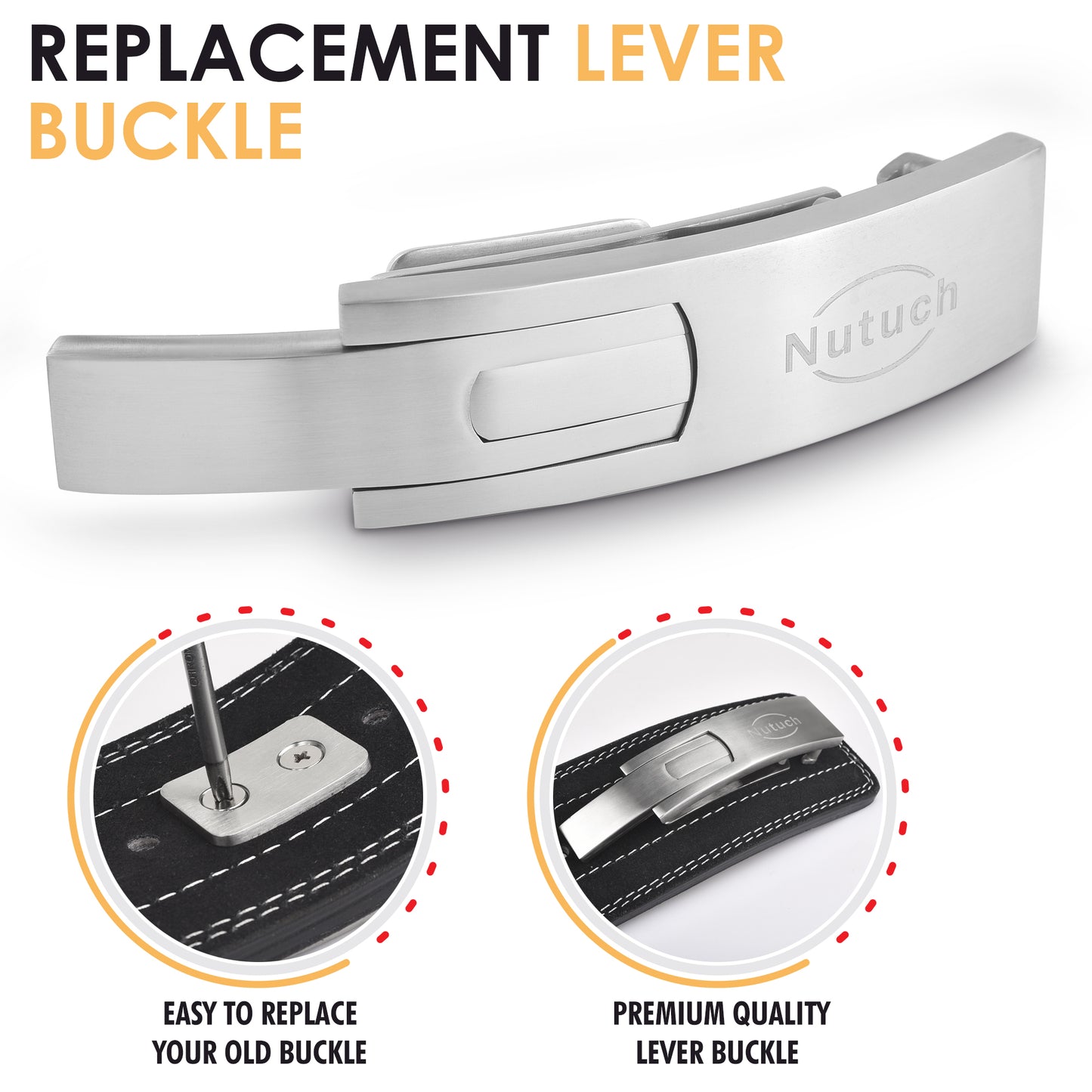 NUTUCH Lever Buckle Stainless Steel for Weightlifting Belts | Replacement Lever Buckle for Weight Lifting and Powerlifting Belts | NT-206-LV